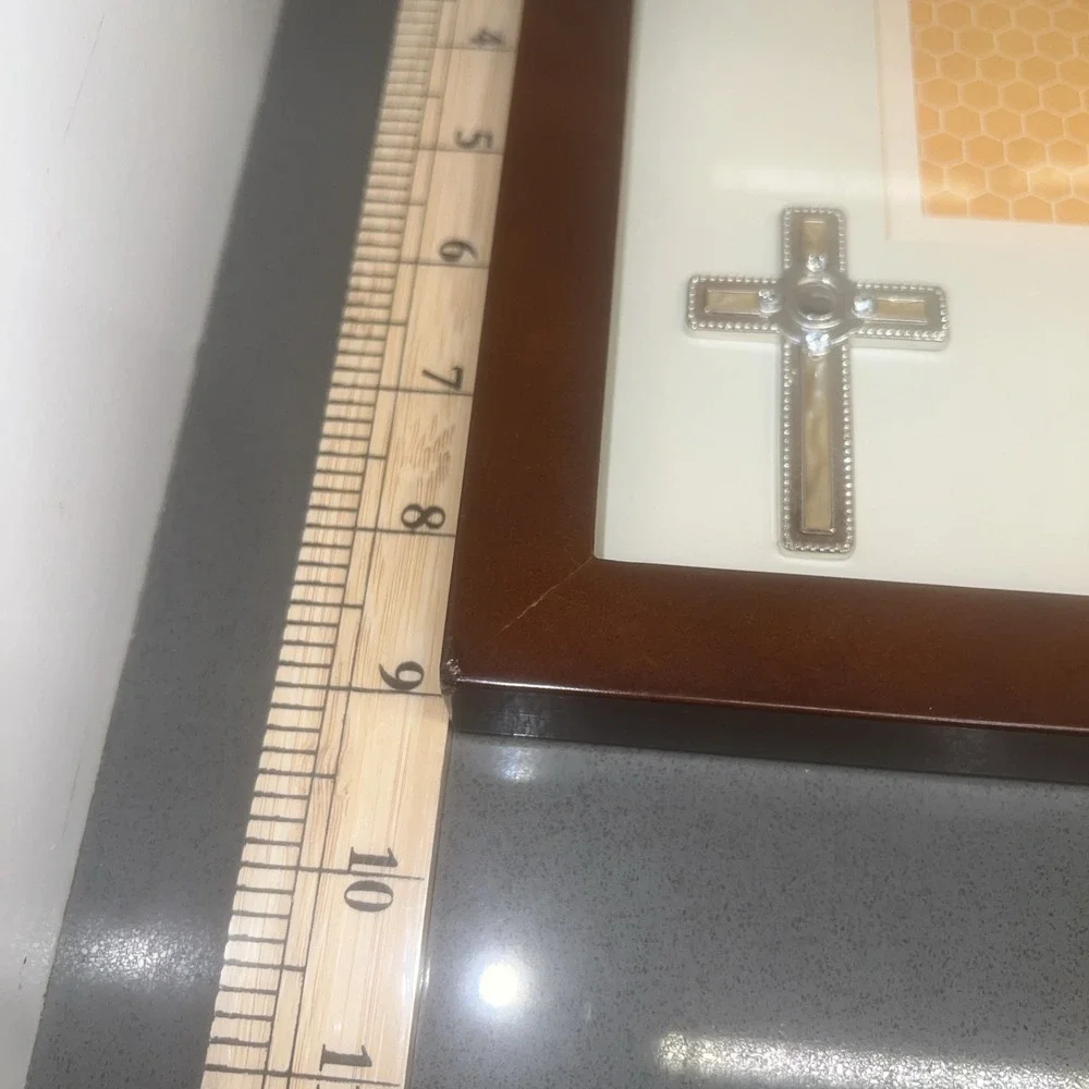 Wooden Frame W/silver Metal Cross Christian
